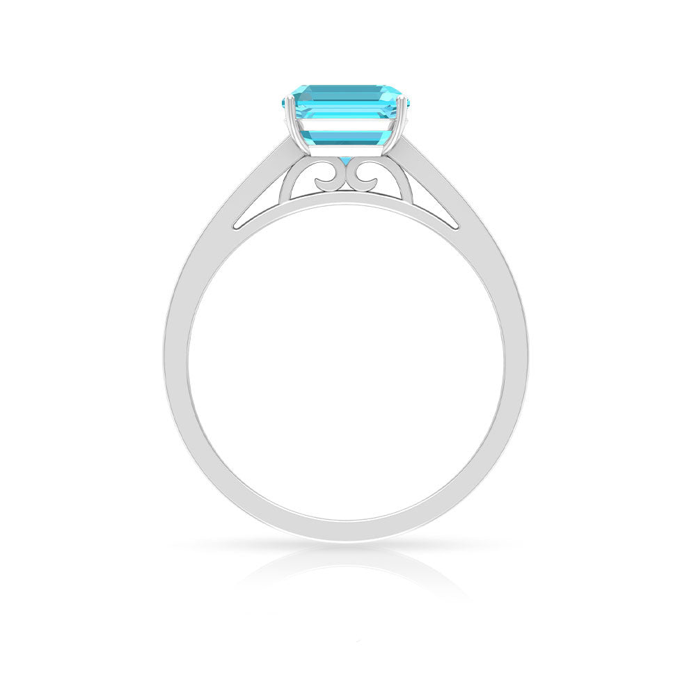 2.50 CT Asscher Cut Swiss Blue Topaz Solitaire Ring with Diamond Accents Swiss Blue Topaz - ( AAA ) - Quality - Rosec Jewels