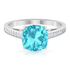 8.5 MM Cushion Cut Swiss Blue Topaz Solitaire with Diamond Side Stone Ring Swiss Blue Topaz - ( AAA ) - Quality - Rosec Jewels