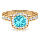 Milgrain Engagement Ring with 2.50 CT Swiss Blue Topaz and Moissanite Swiss Blue Topaz - ( AAA ) - Quality - Rosec Jewels