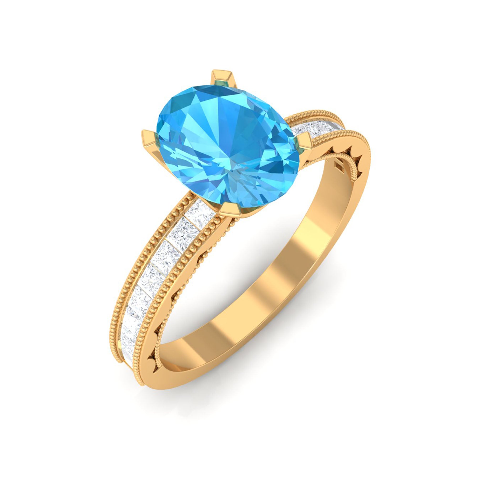 Classic Solitaire Ring with 1.75 CT Swiss Blue Topaz and Moissanite Swiss Blue Topaz - ( AAA ) - Quality - Rosec Jewels