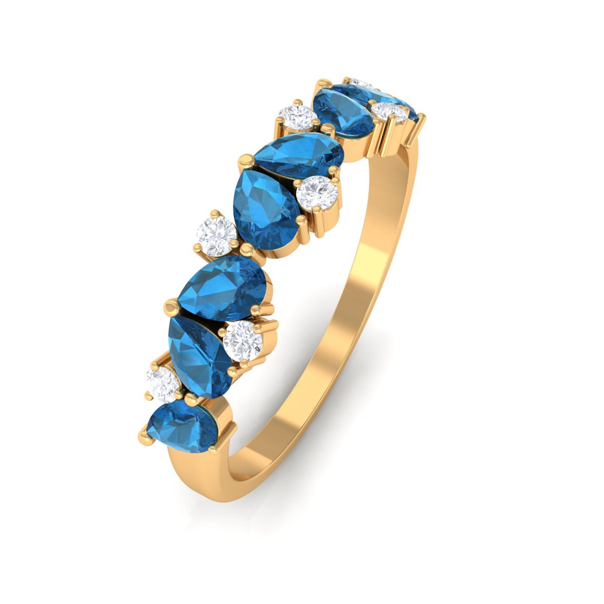 London Blue Topaz and Moissanite Half Eternity Ring London Blue Topaz - ( AAA ) - Quality - Rosec Jewels