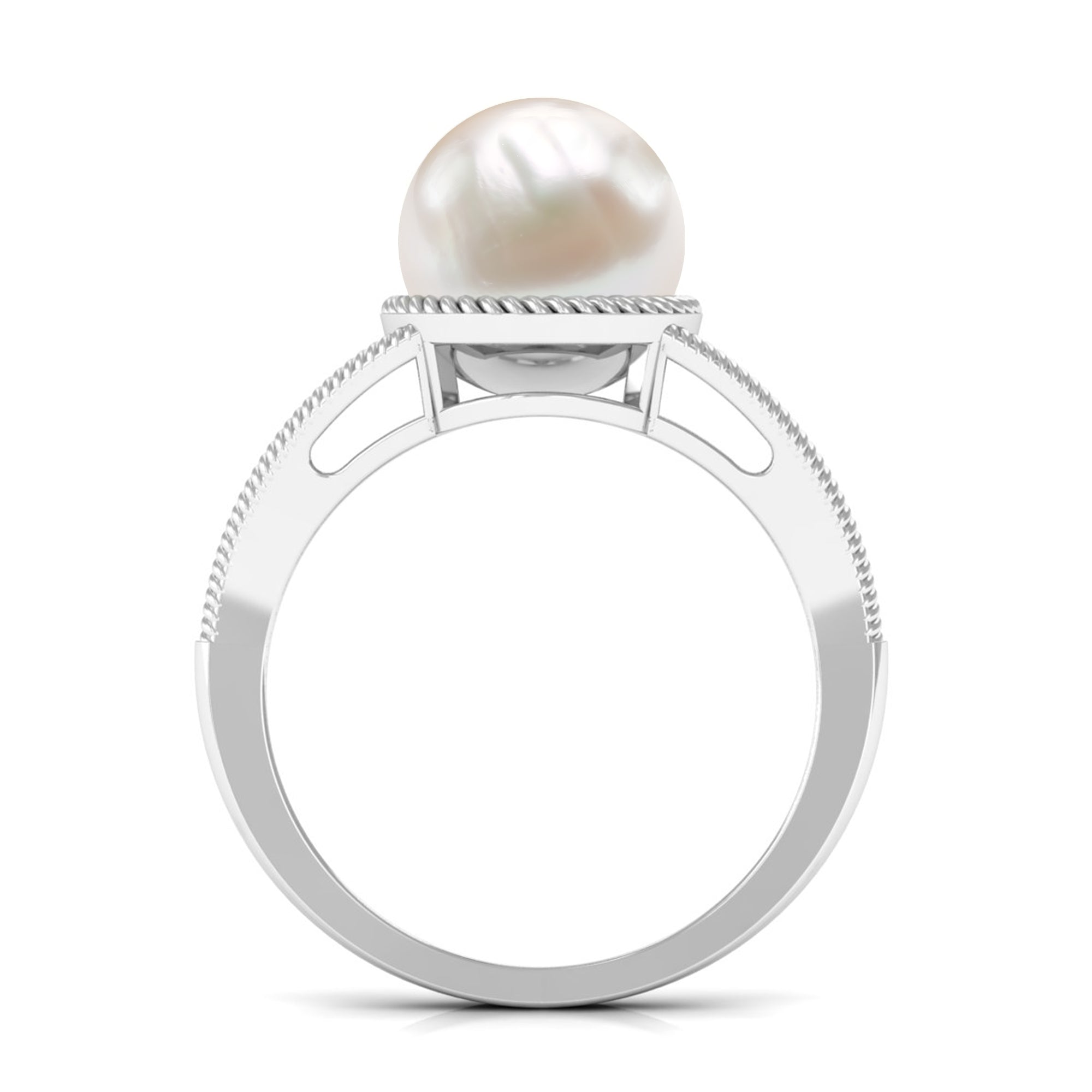 6 CT Split Shank Freshwater Pearl Solitaire Ring in Gold Rope frame Freshwater Pearl - ( AAA ) - Quality - Rosec Jewels