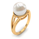 6 CT Split Shank Freshwater Pearl Solitaire Ring in Gold Rope frame Freshwater Pearl - ( AAA ) - Quality - Rosec Jewels