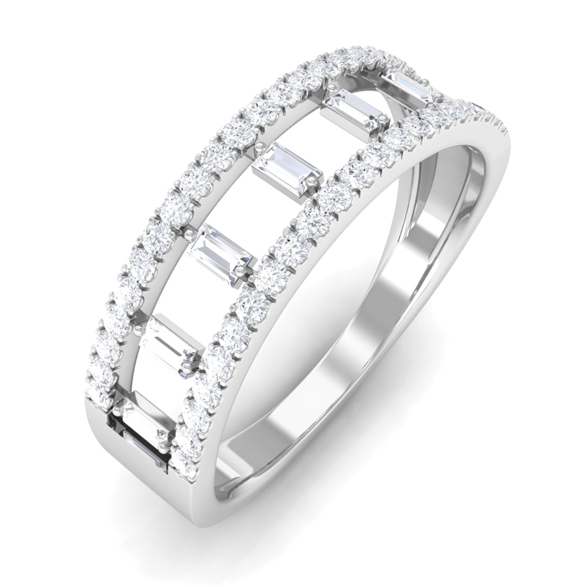 Minimal Baguette and Round Cut Diamond Wedding Band Ring Diamond - ( HI-SI ) - Color and Clarity - Rosec Jewels