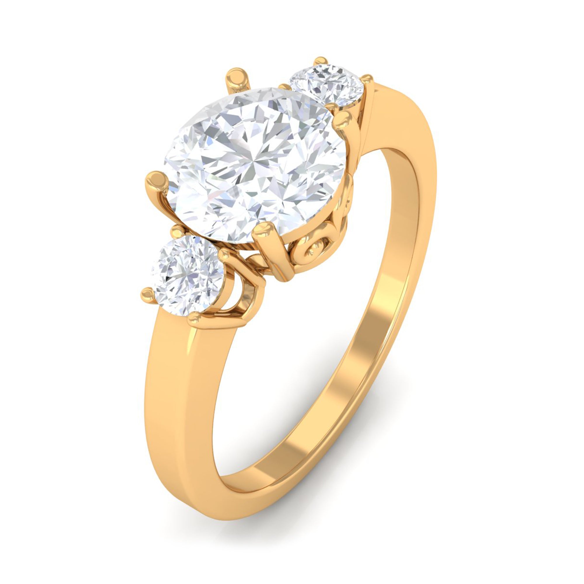 1.50 CT Round Zircon Three Stone Engagement Ring in Gold Zircon - ( AAAA ) - Quality - Rosec Jewels