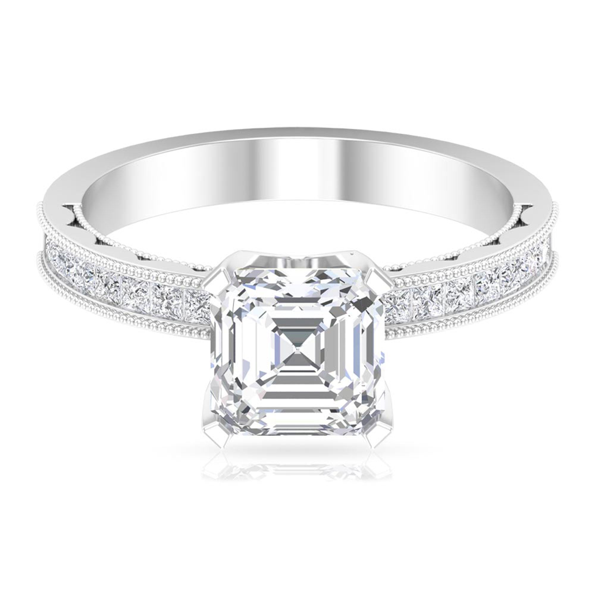 Asscher Cut Zircon Solitaire Engagement Ring Zircon - ( AAAA ) - Quality - Rosec Jewels