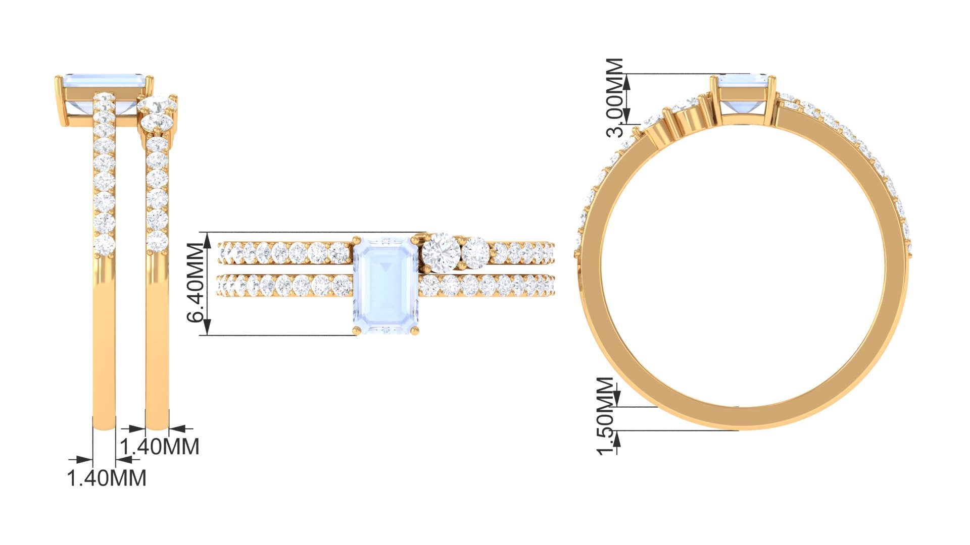 Stackable Ring Set with Moonstone and Diamond Moonstone - ( AAA ) - Quality - Rosec Jewels