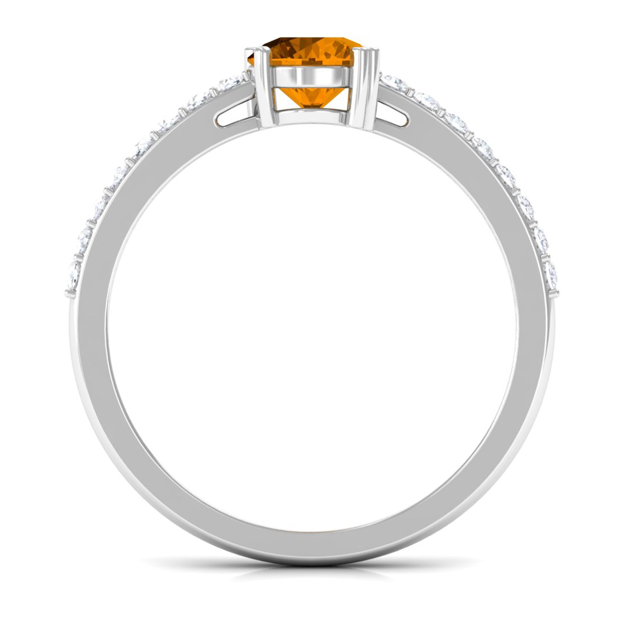 1 CT Citrine Solitaire Promise Ring with Diamond Side Stones Citrine - ( AAA ) - Quality - Rosec Jewels