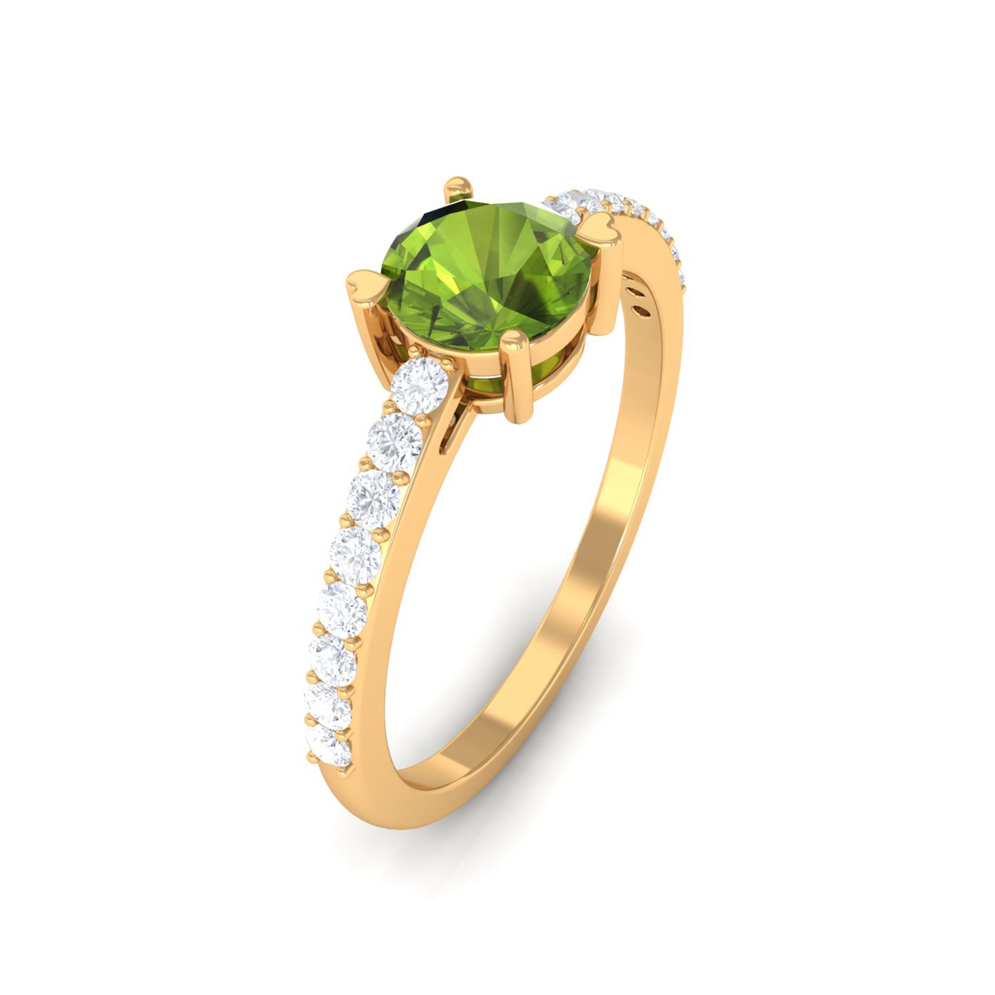 1 CT Peridot Solitaire Promise Ring with Diamond Accent Peridot - ( AAA ) - Quality - Rosec Jewels