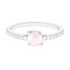 1 CT Rose Quartz Solitaire Promise Ring with Diamond Accent Rose Quartz - ( AAA ) - Quality - Rosec Jewels