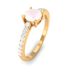 1 CT Rose Quartz Solitaire Promise Ring with Diamond Accent Rose Quartz - ( AAA ) - Quality - Rosec Jewels