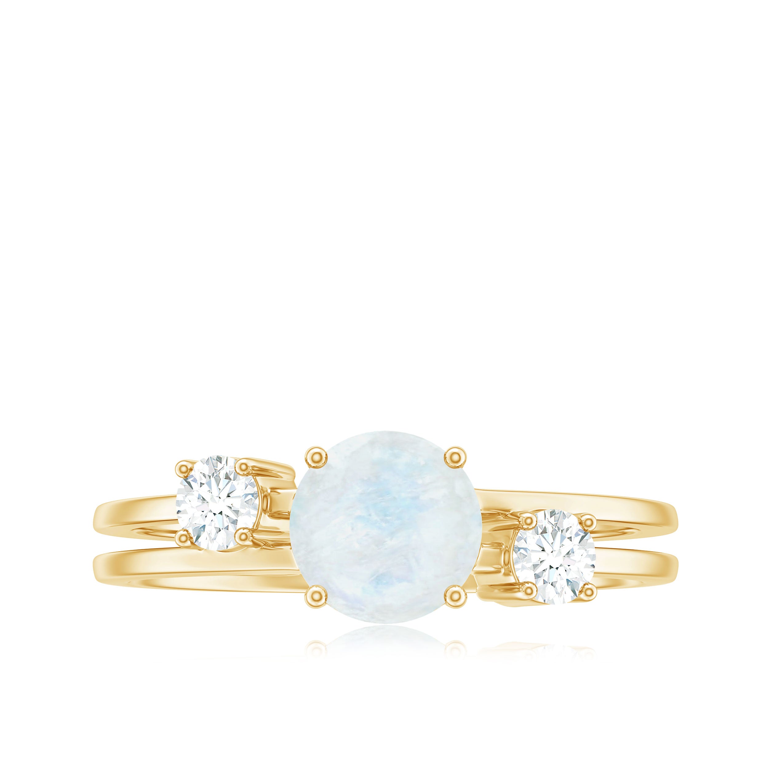 1/2 CT Moonstone Solitaire Double Band Ring with Diamond Moonstone - ( AAA ) - Quality - Rosec Jewels