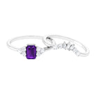 Octagon Amethyst Solitaire Stackable Ring Set with Diamond Amethyst - ( AAA ) - Quality - Rosec Jewels