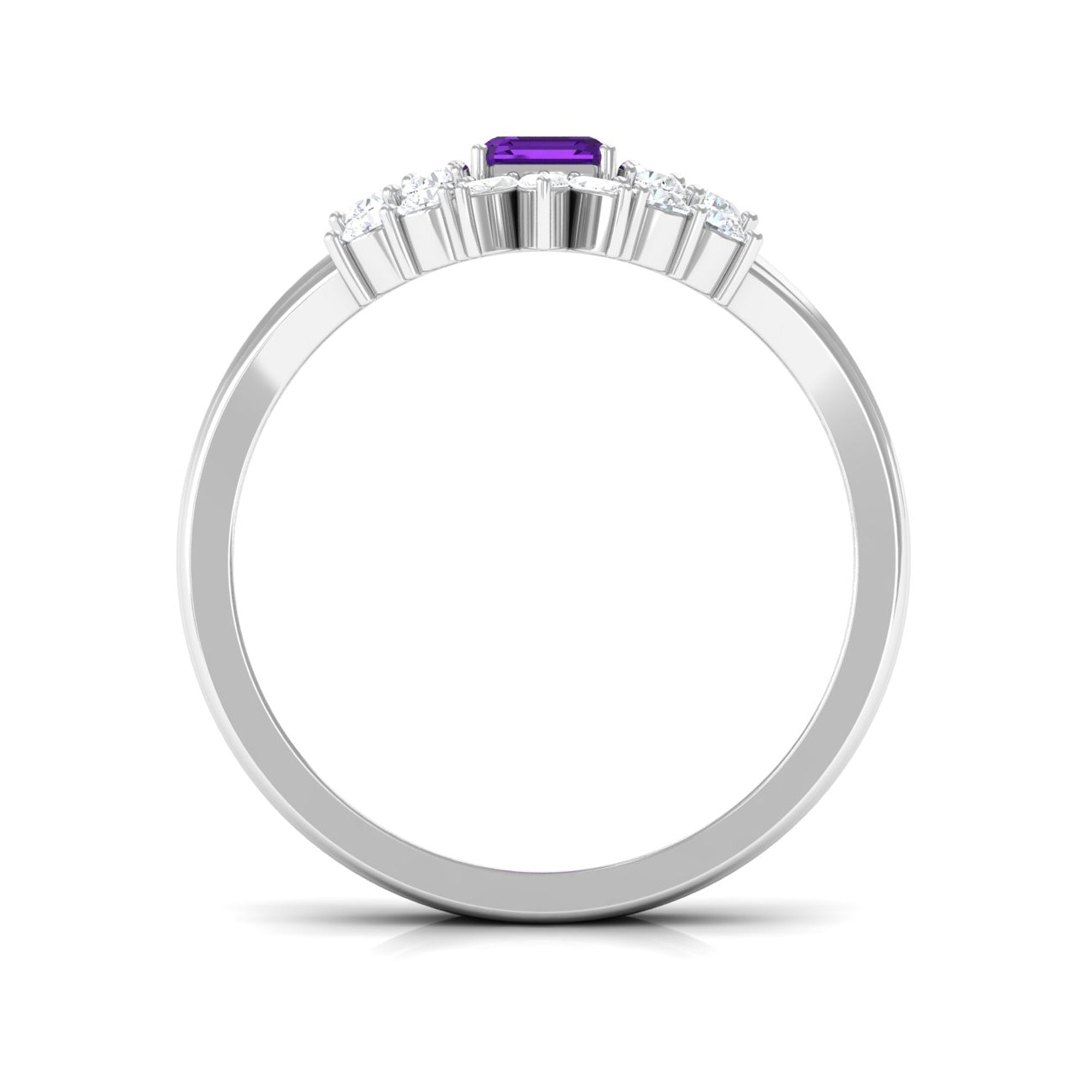 Octagon Amethyst Solitaire Stackable Ring Set with Diamond Amethyst - ( AAA ) - Quality - Rosec Jewels