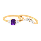 Octagon Amethyst Solitaire Stackable Ring Set with Diamond Amethyst - ( AAA ) - Quality - Rosec Jewels