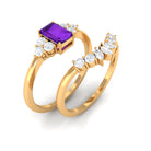 Octagon Amethyst Solitaire Stackable Ring Set with Diamond Amethyst - ( AAA ) - Quality - Rosec Jewels