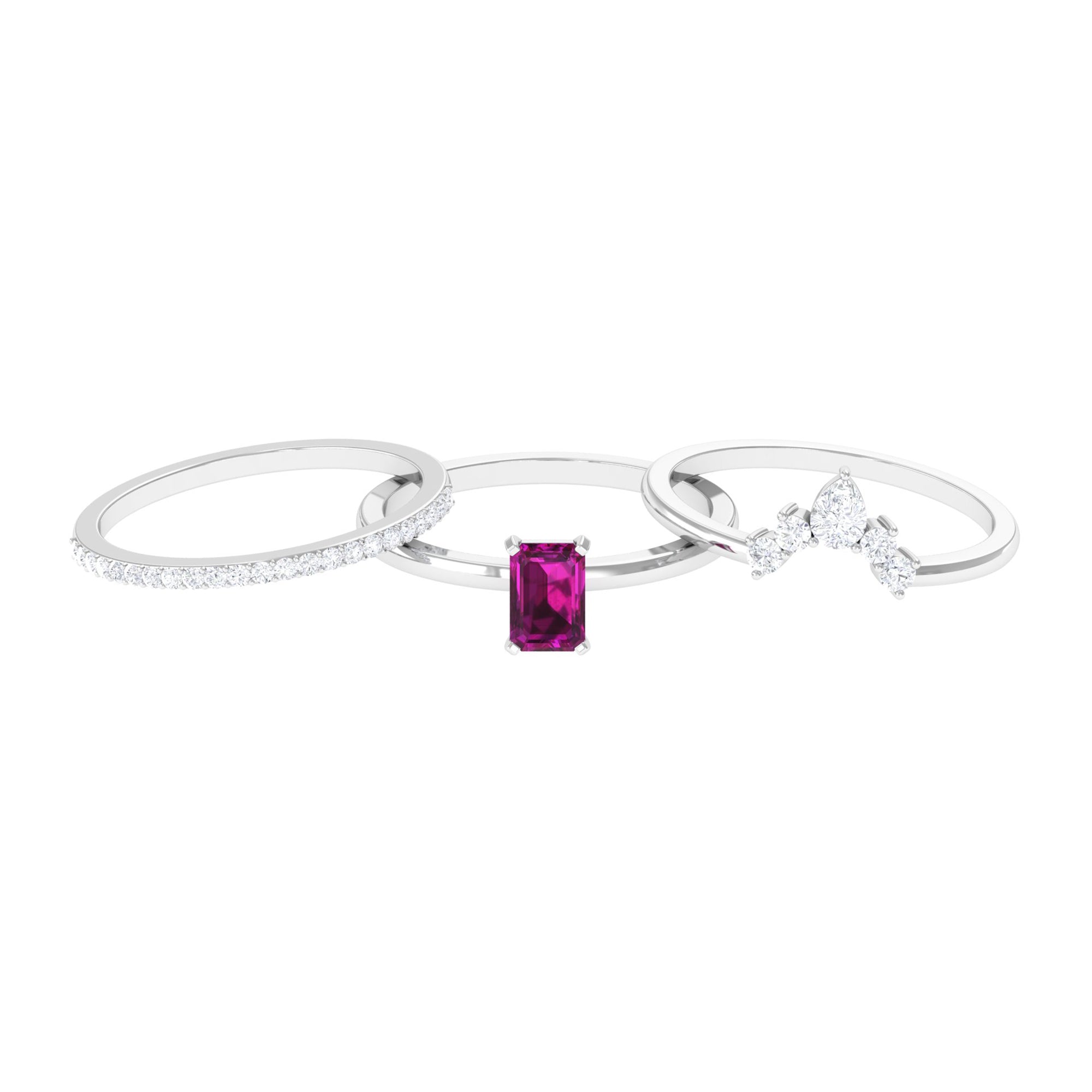 1.50 CT Natural Rhodolite and Moissanite Ring Set in Gold Rhodolite - ( AAA ) - Quality - Rosec Jewels