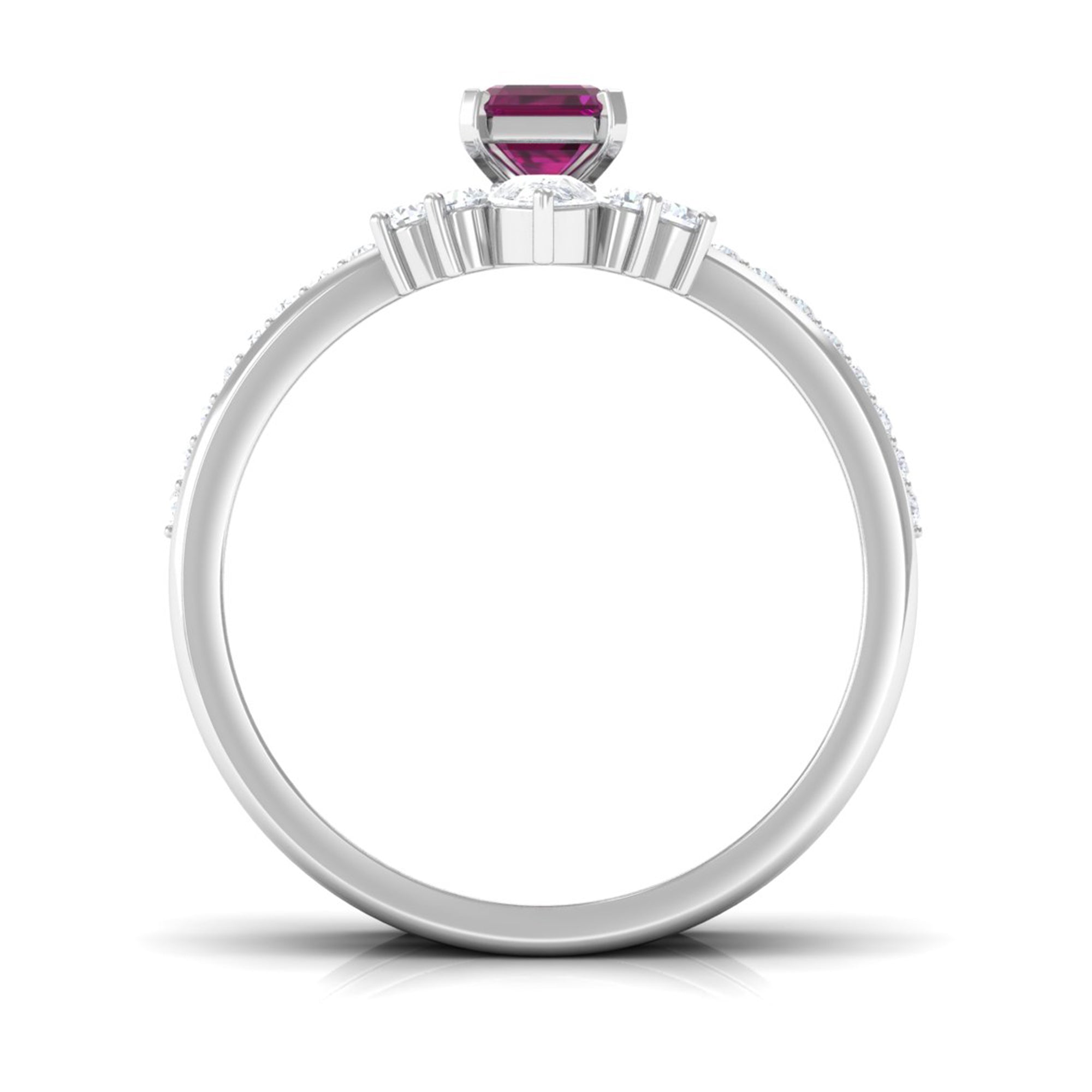 1.50 CT Natural Rhodolite and Moissanite Ring Set in Gold Rhodolite - ( AAA ) - Quality - Rosec Jewels