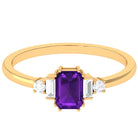 Octagon Amethyst Solitaire Engagement Ring with Diamond Amethyst - ( AAA ) - Quality - Rosec Jewels