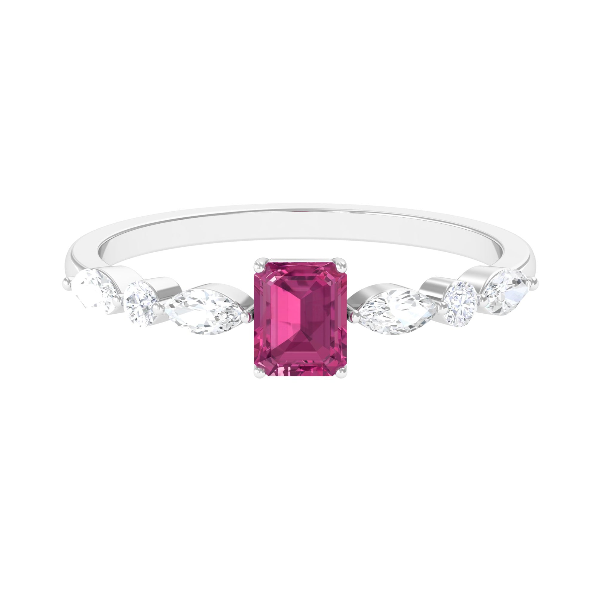 3/4 CT Real Pink Tourmaline Solitaire Ring with Diamond Side Stones Pink Tourmaline - ( AAA ) - Quality - Rosec Jewels