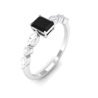 Octagon Black Onyx Solitaire Ring with Diamond Side Stones Black Onyx - ( AAA ) - Quality - Rosec Jewels