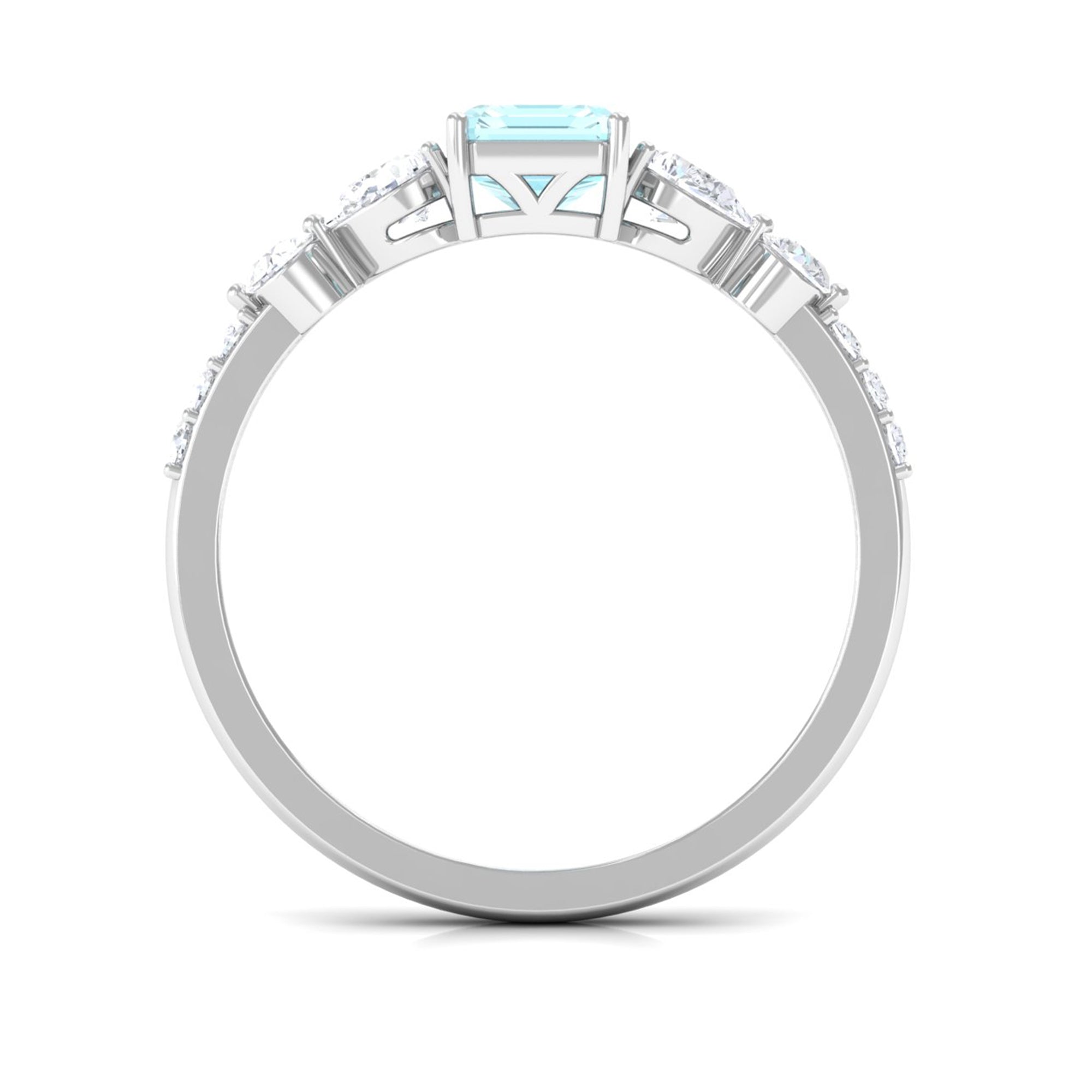 Classic Emerald Cut Sky Blue Topaz Solitaire Engagement Ring with Moissanite Sky Blue Topaz - ( AAA ) - Quality - Rosec Jewels