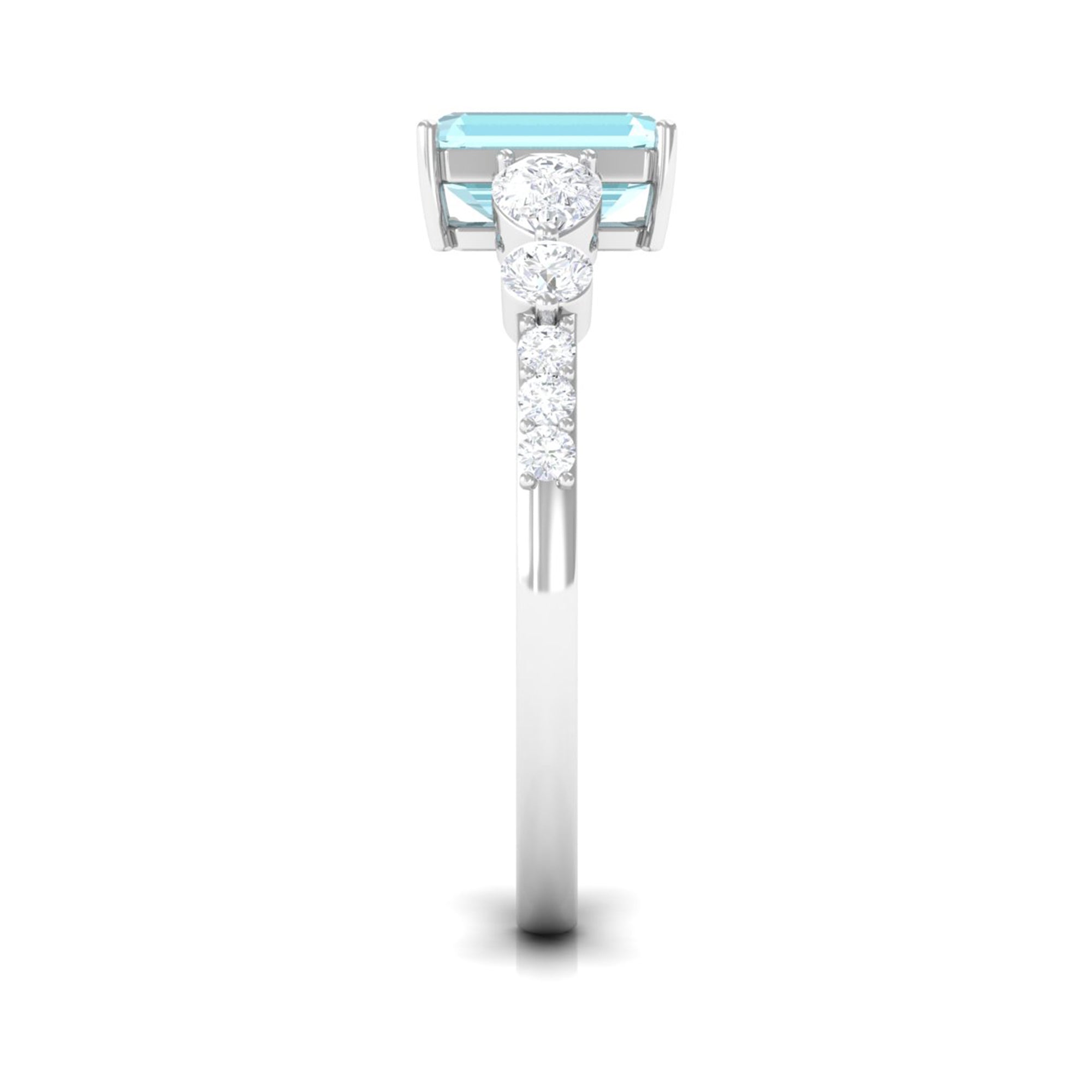 Classic Emerald Cut Sky Blue Topaz Solitaire Engagement Ring with Moissanite Sky Blue Topaz - ( AAA ) - Quality - Rosec Jewels