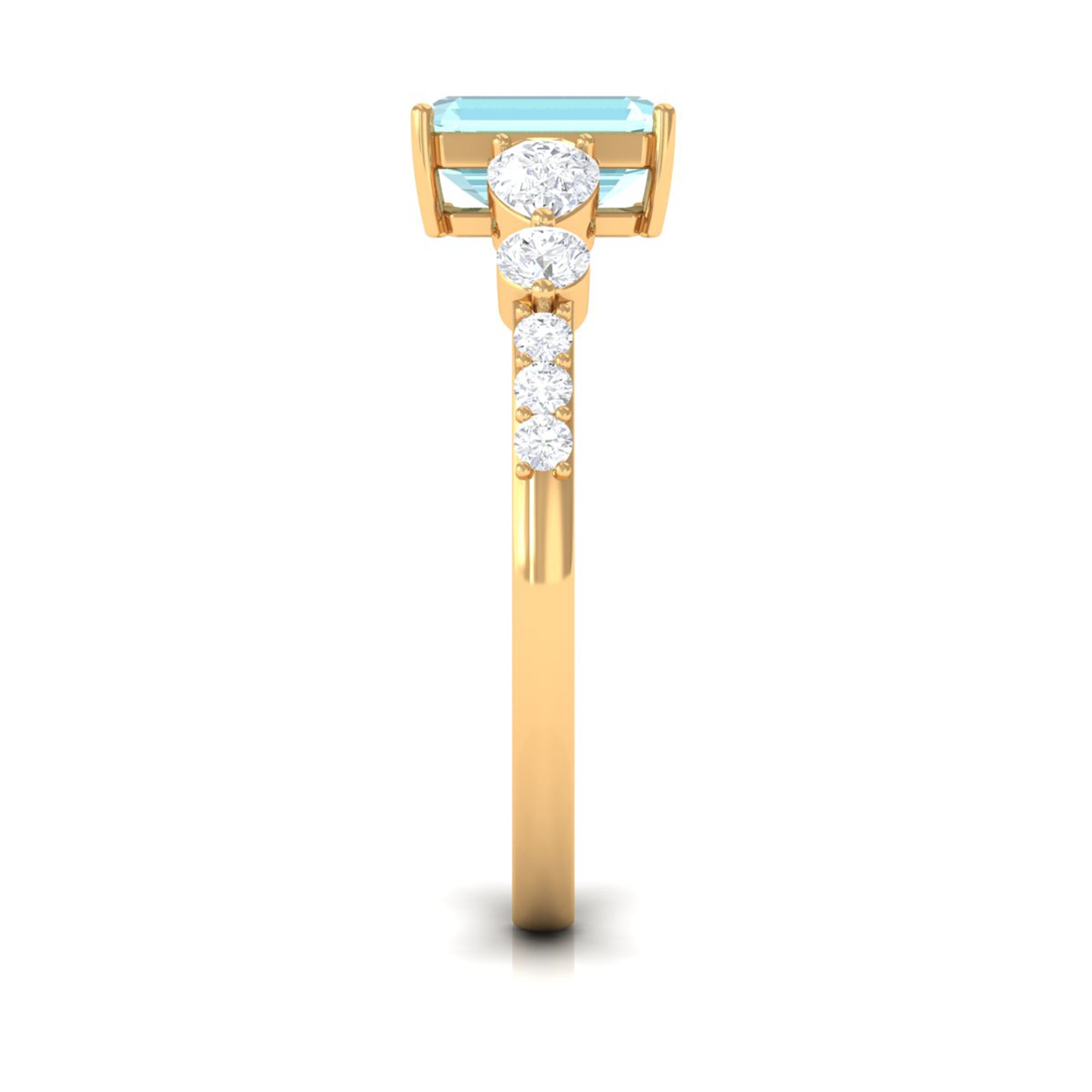 Classic Emerald Cut Sky Blue Topaz Solitaire Engagement Ring with Moissanite Sky Blue Topaz - ( AAA ) - Quality - Rosec Jewels