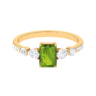 Classic Peridot Solitaire Ring with Moissanite Side Stones in Gold Peridot - ( AAA ) - Quality - Rosec Jewels