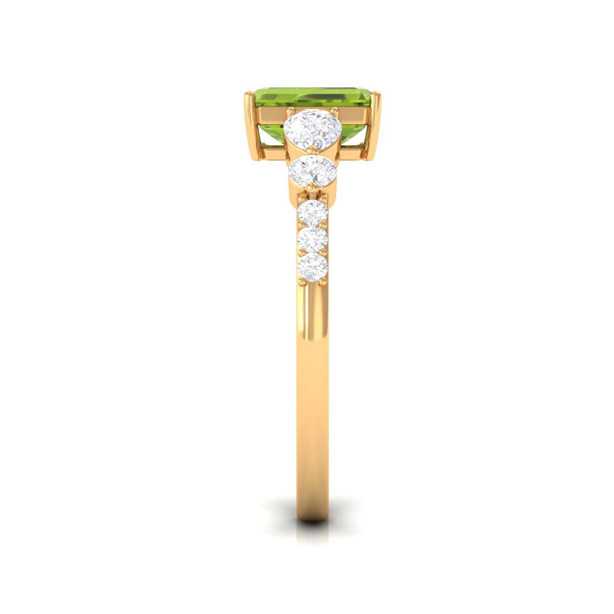 Classic Peridot Solitaire Ring with Moissanite Side Stones in Gold Peridot - ( AAA ) - Quality - Rosec Jewels