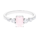 Classic Rose Quartz Solitaire Ring with Moissanite Stones Rose Quartz - ( AAA ) - Quality - Rosec Jewels