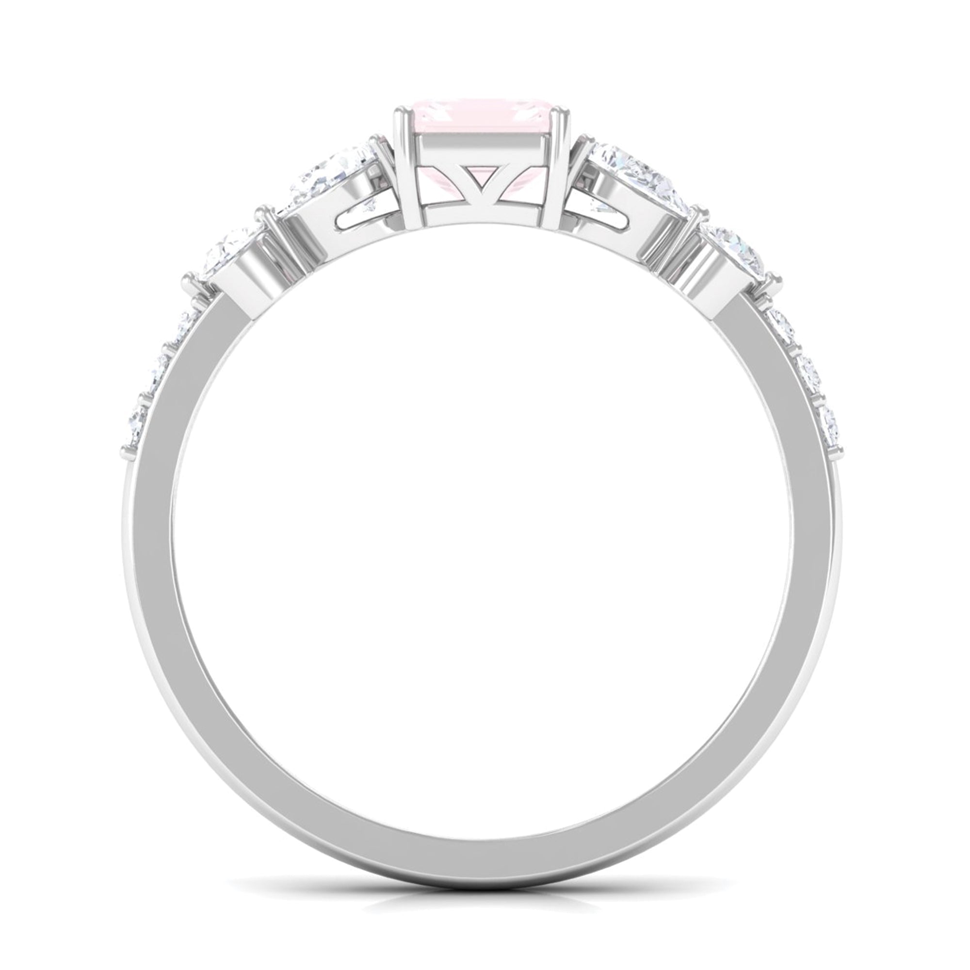 Classic Rose Quartz Solitaire Ring with Moissanite Stones Rose Quartz - ( AAA ) - Quality - Rosec Jewels