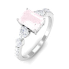 Classic Rose Quartz Solitaire Ring with Moissanite Stones Rose Quartz - ( AAA ) - Quality - Rosec Jewels