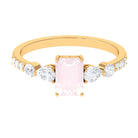 Classic Rose Quartz Solitaire Ring with Moissanite Stones Rose Quartz - ( AAA ) - Quality - Rosec Jewels