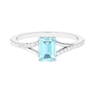 Split Shank Emerald Cut Shape Solitaire Sky Blue Topaz and Diamond Ring Sky Blue Topaz - ( AAA ) - Quality - Rosec Jewels