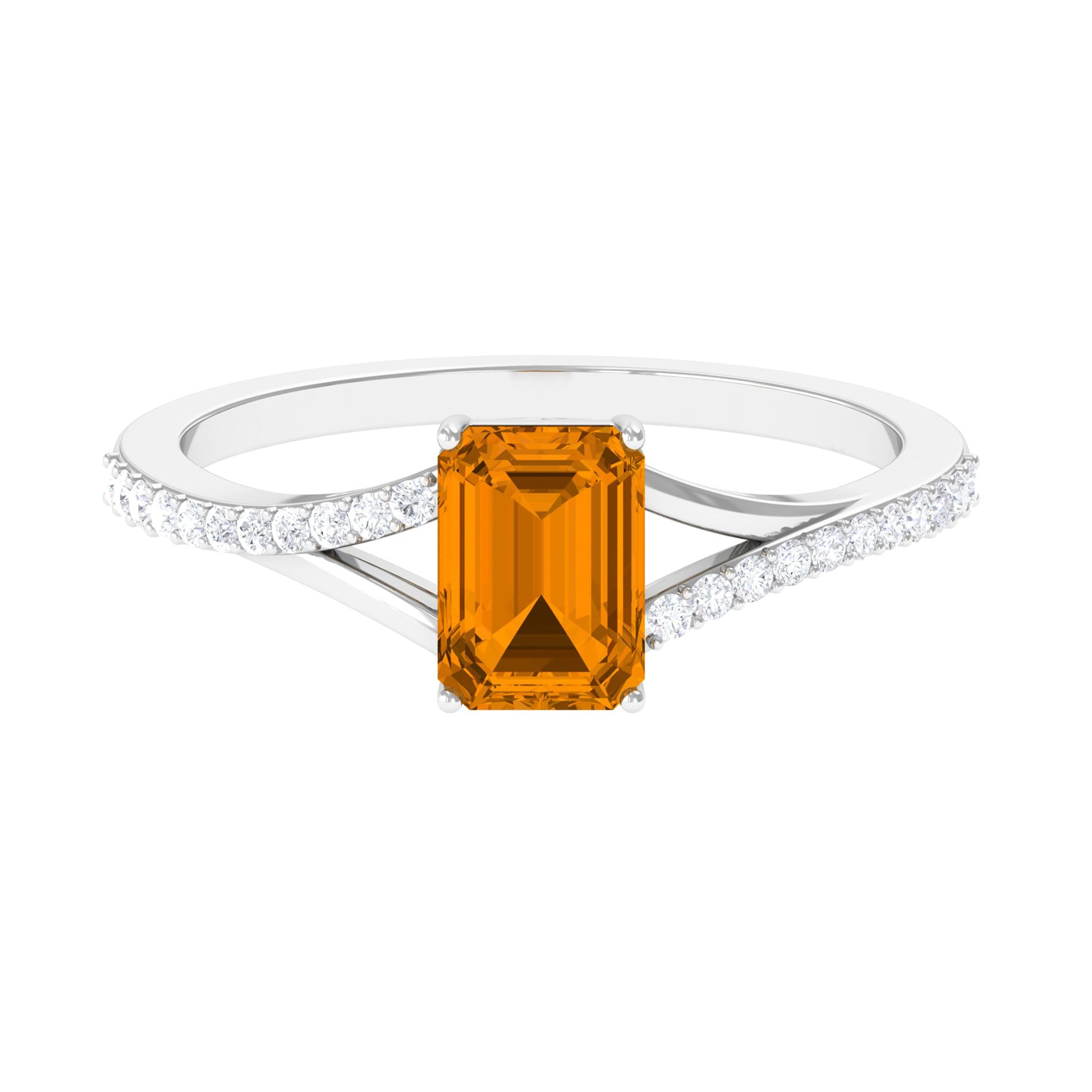 1.25 CT Emerald Cut Citrine Solitaire Ring with Diamond Accent Citrine - ( AAA ) - Quality - Rosec Jewels