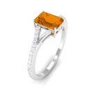 1.25 CT Emerald Cut Citrine Solitaire Ring with Diamond Accent Citrine - ( AAA ) - Quality - Rosec Jewels