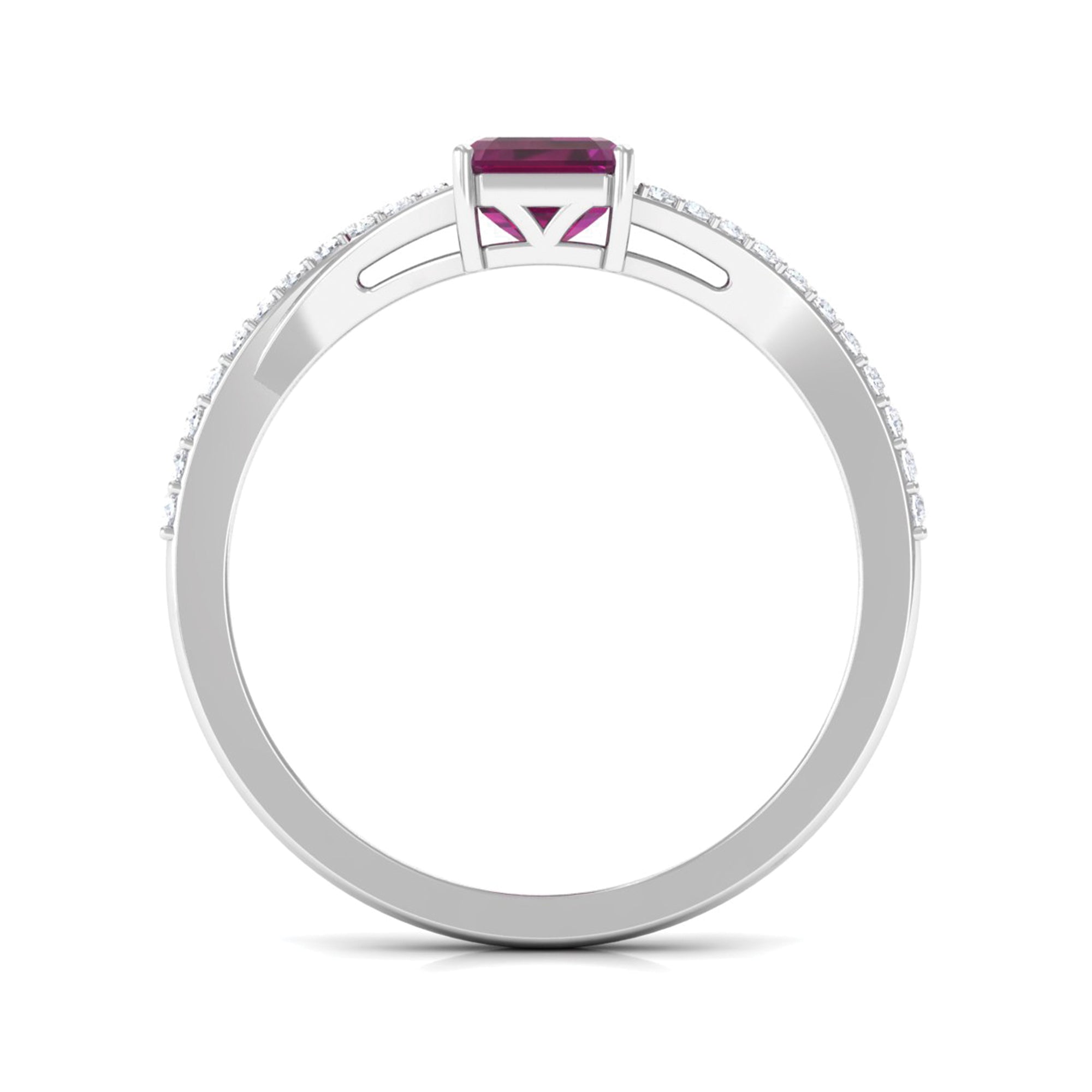 1.50 CT Natural Rhodolite Solitaire Ring with Diamond Accent Rhodolite - ( AAA ) - Quality - Rosec Jewels