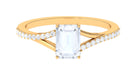 Split Shank Emerald Cut Solitaire Moonstone and Diamond Ring Moonstone - ( AAA ) - Quality - Rosec Jewels