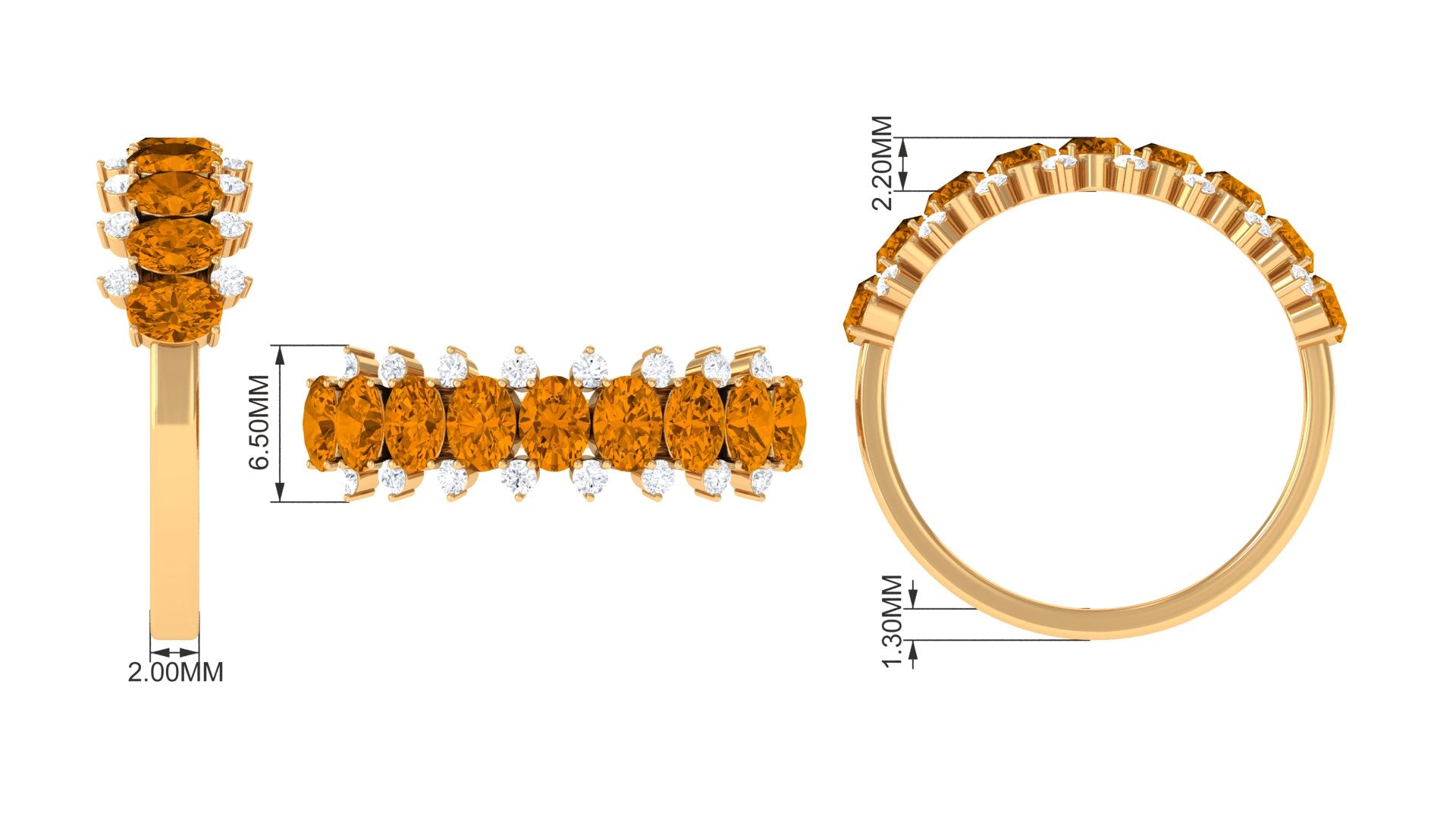 1.75 CT Oval Cut Citrine Half Eternity Ring with Diamond Stones Citrine - ( AAA ) - Quality - Rosec Jewels