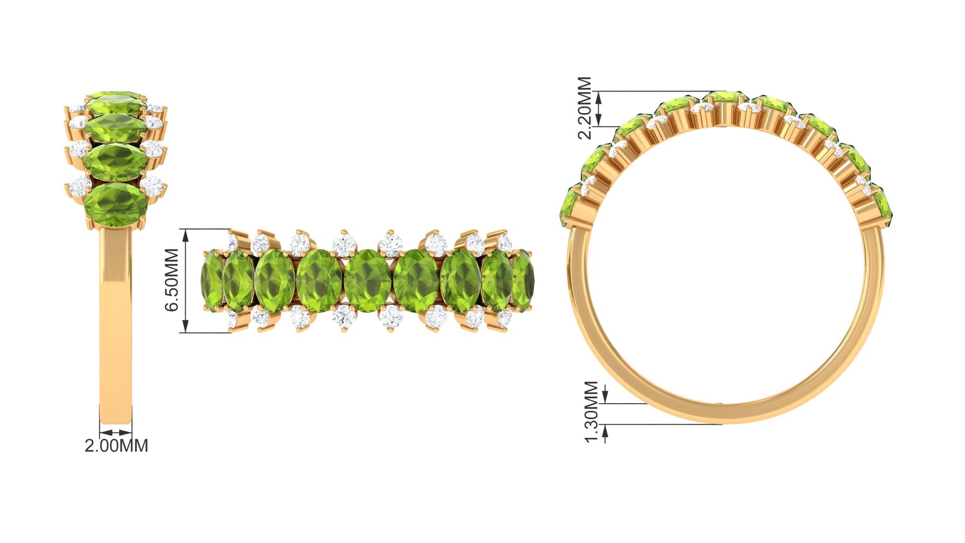 2.25 CT Oval Cut Peridot Half Eternity Ring with Diamond Stones Peridot - ( AAA ) - Quality - Rosec Jewels