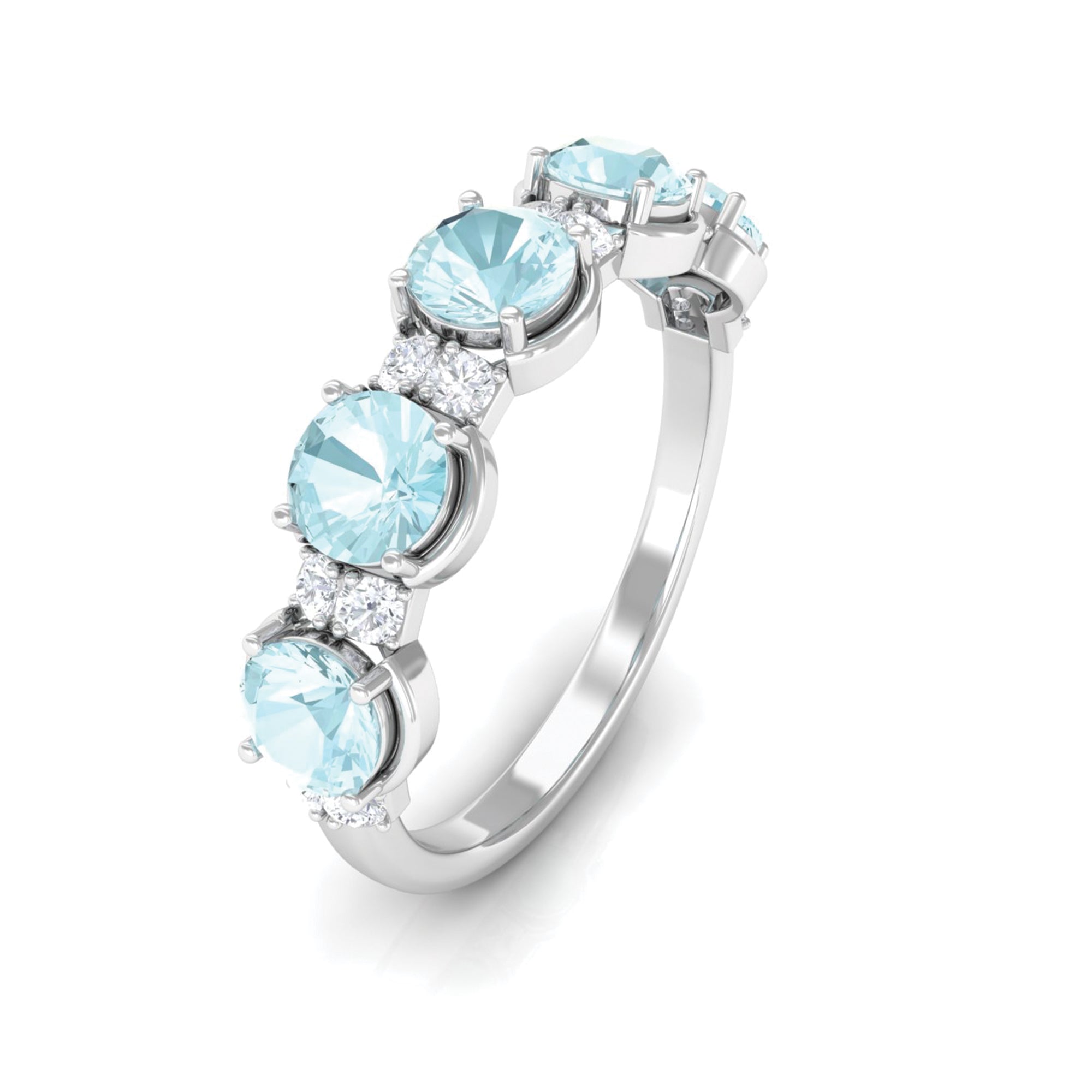 2 CT Round Sky Blue Topaz and Diamond Half Eternity Ring Sky Blue Topaz - ( AAA ) - Quality - Rosec Jewels