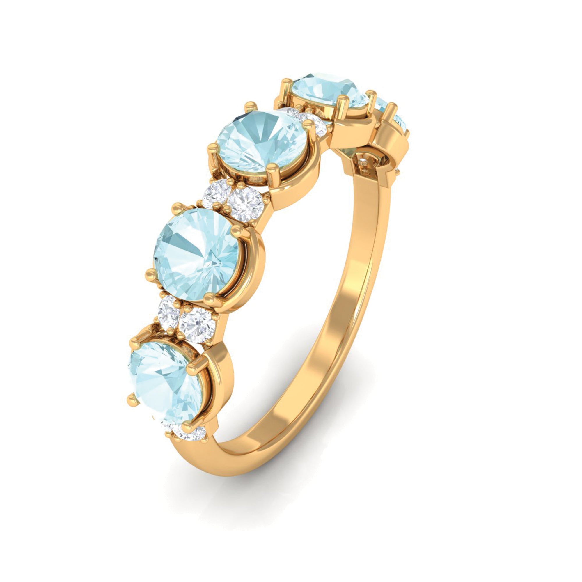 2 CT Round Sky Blue Topaz and Diamond Half Eternity Ring Sky Blue Topaz - ( AAA ) - Quality - Rosec Jewels