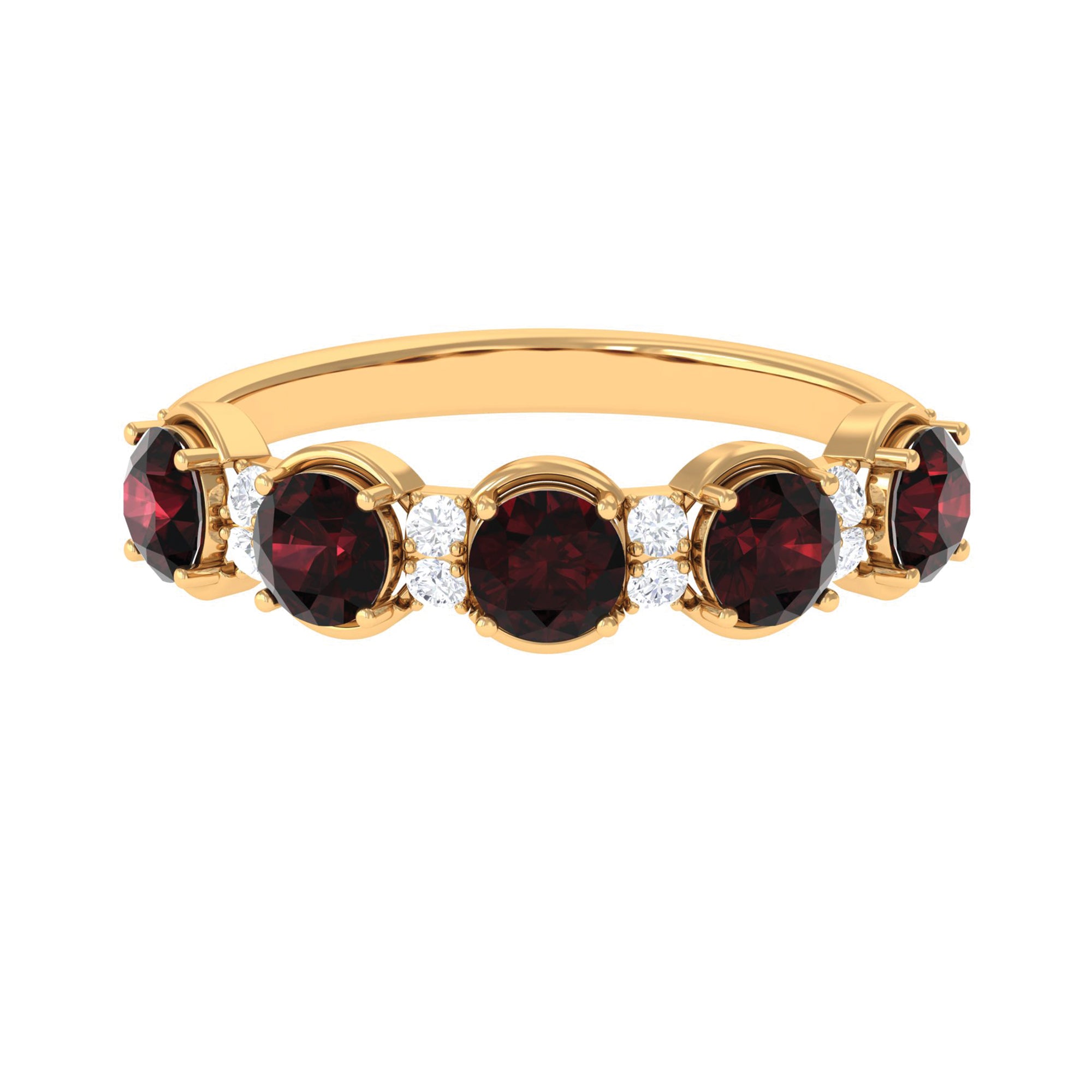 2 Carat Round Garnet Half Eternity Band with Diamond Garnet - ( AAA ) - Quality - Rosec Jewels