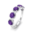 1.5 Carat Round Amethyst Half Eternity Band with Diamond Amethyst - ( AAA ) - Quality - Rosec Jewels