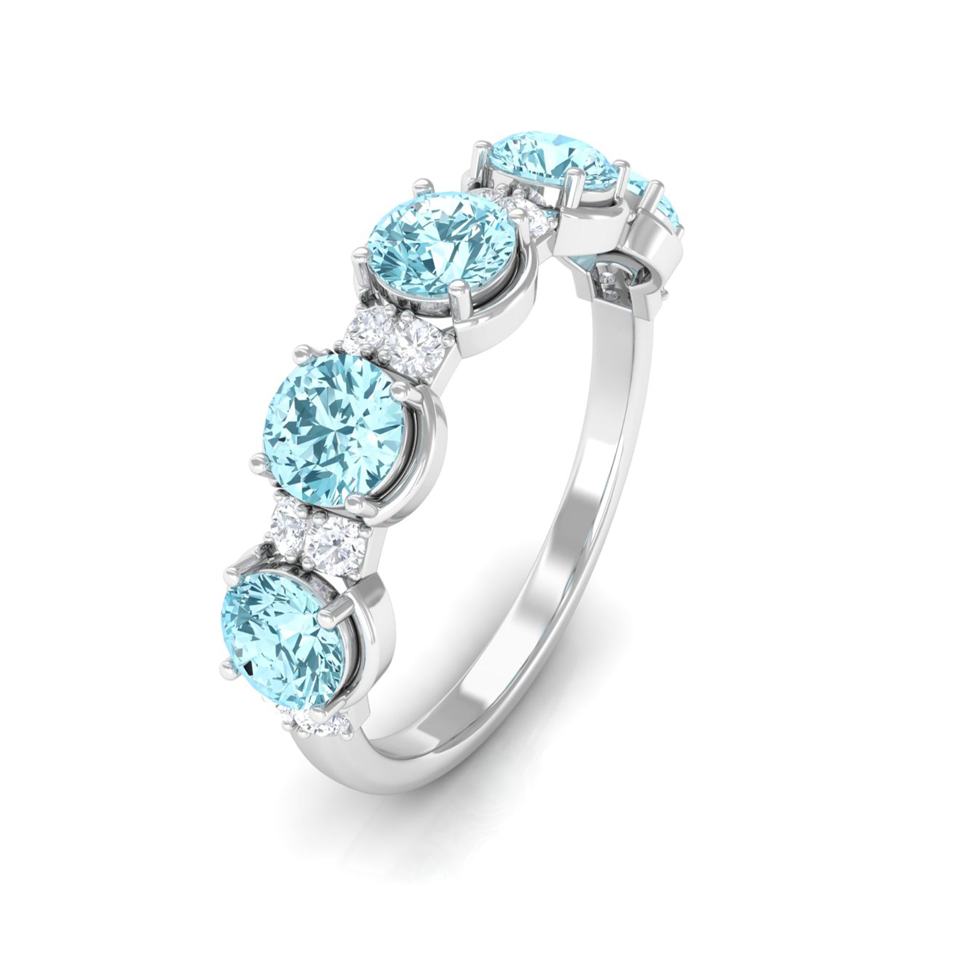 1.5 Carat Round Aquamarine Half Eternity Band with Diamond Aquamarine - ( AAA ) - Quality - Rosec Jewels