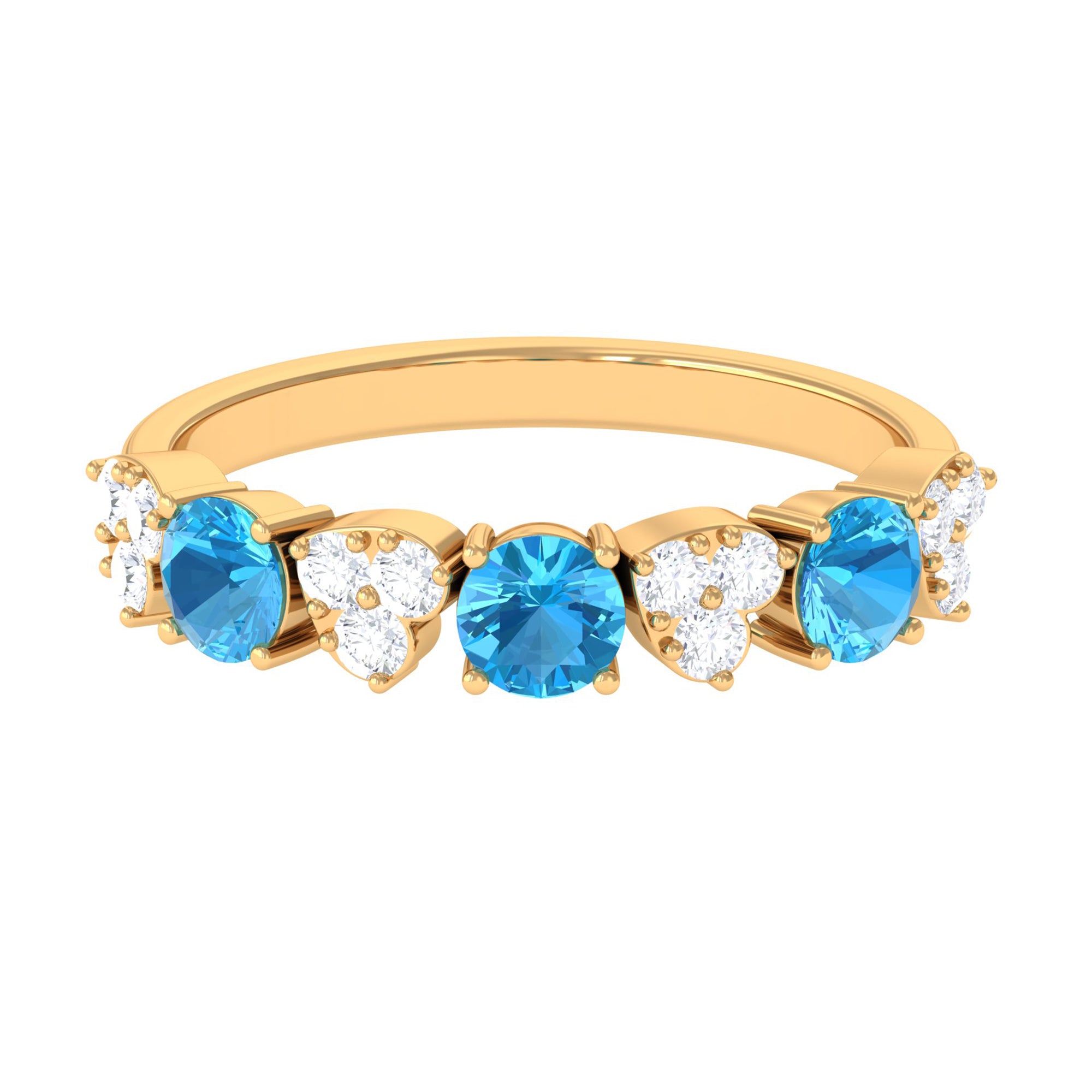 1 CT Swiss Blue Topaz and Diamond Half Eternity Ring Swiss Blue Topaz - ( AAA ) - Quality - Rosec Jewels