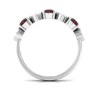 Alternate Garnet and Pave Diamond Heart Half Eternity Ring Garnet - ( AAA ) - Quality - Rosec Jewels