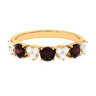 Alternate Garnet and Pave Diamond Heart Half Eternity Ring Garnet - ( AAA ) - Quality - Rosec Jewels