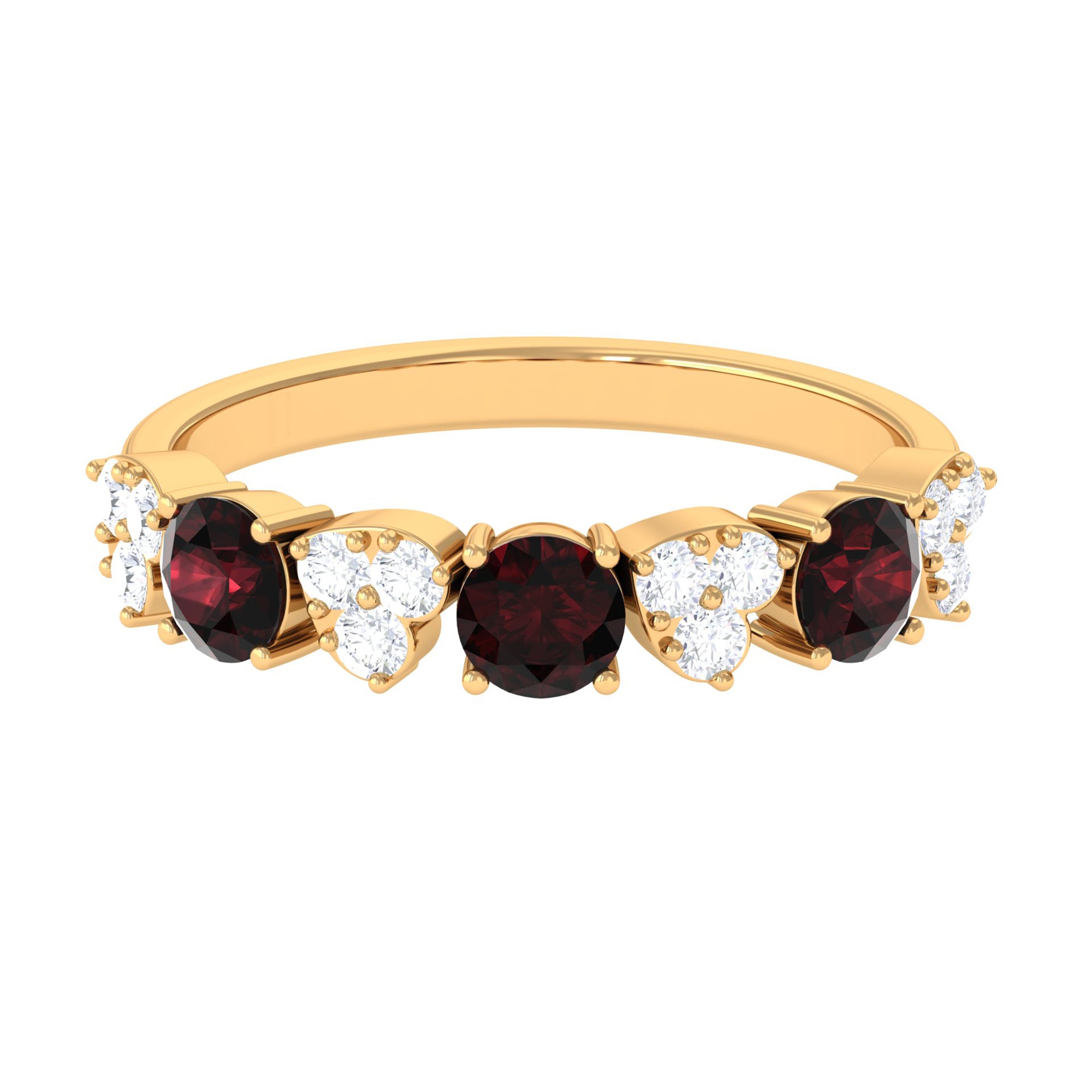 Alternate Garnet and Pave Diamond Heart Half Eternity Ring Garnet - ( AAA ) - Quality - Rosec Jewels